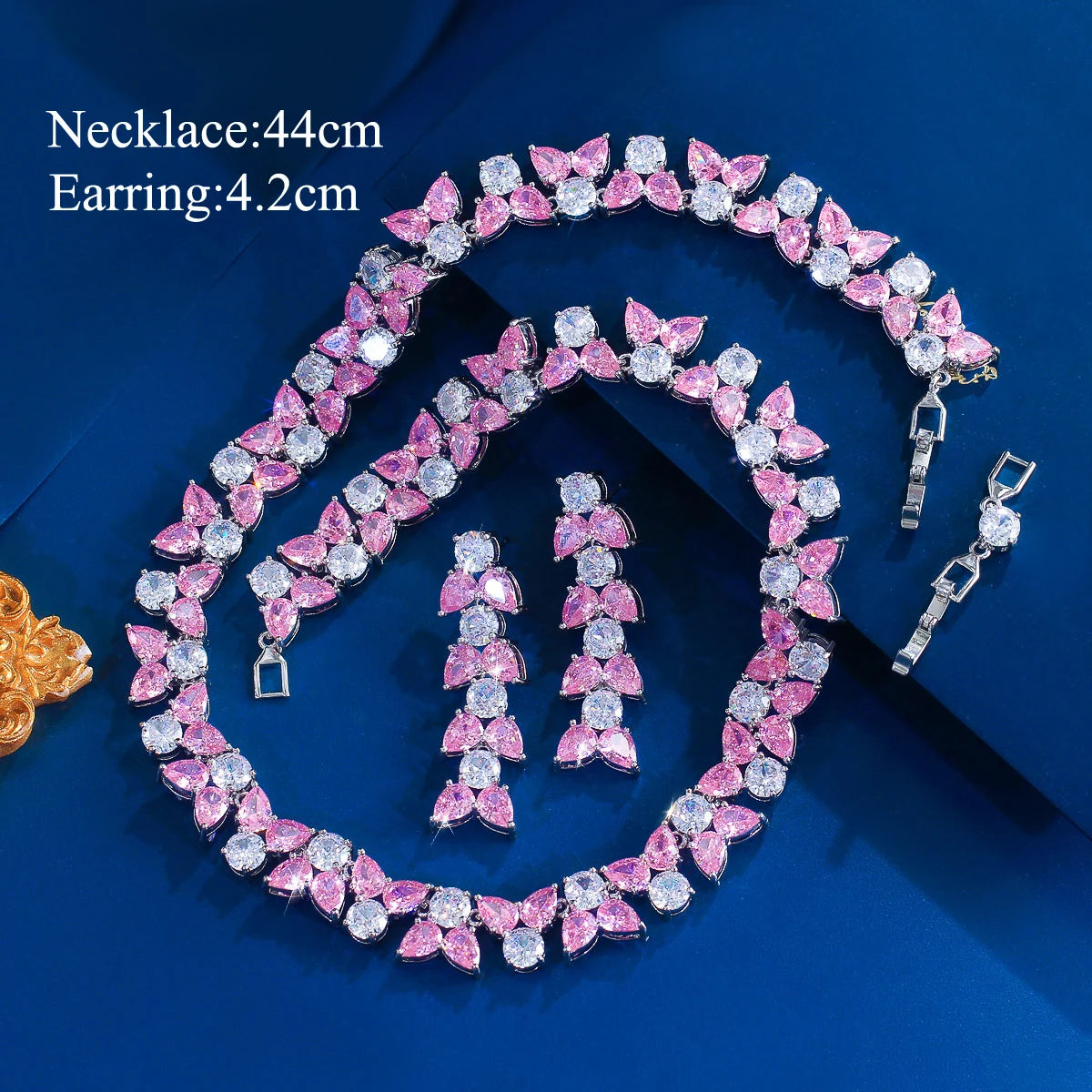 Exquisite Jewelry Set Rhodium Plated Pink White CZ Zircon Necklace Earrings Jewelry Set for Brides Women Unique Designer Party