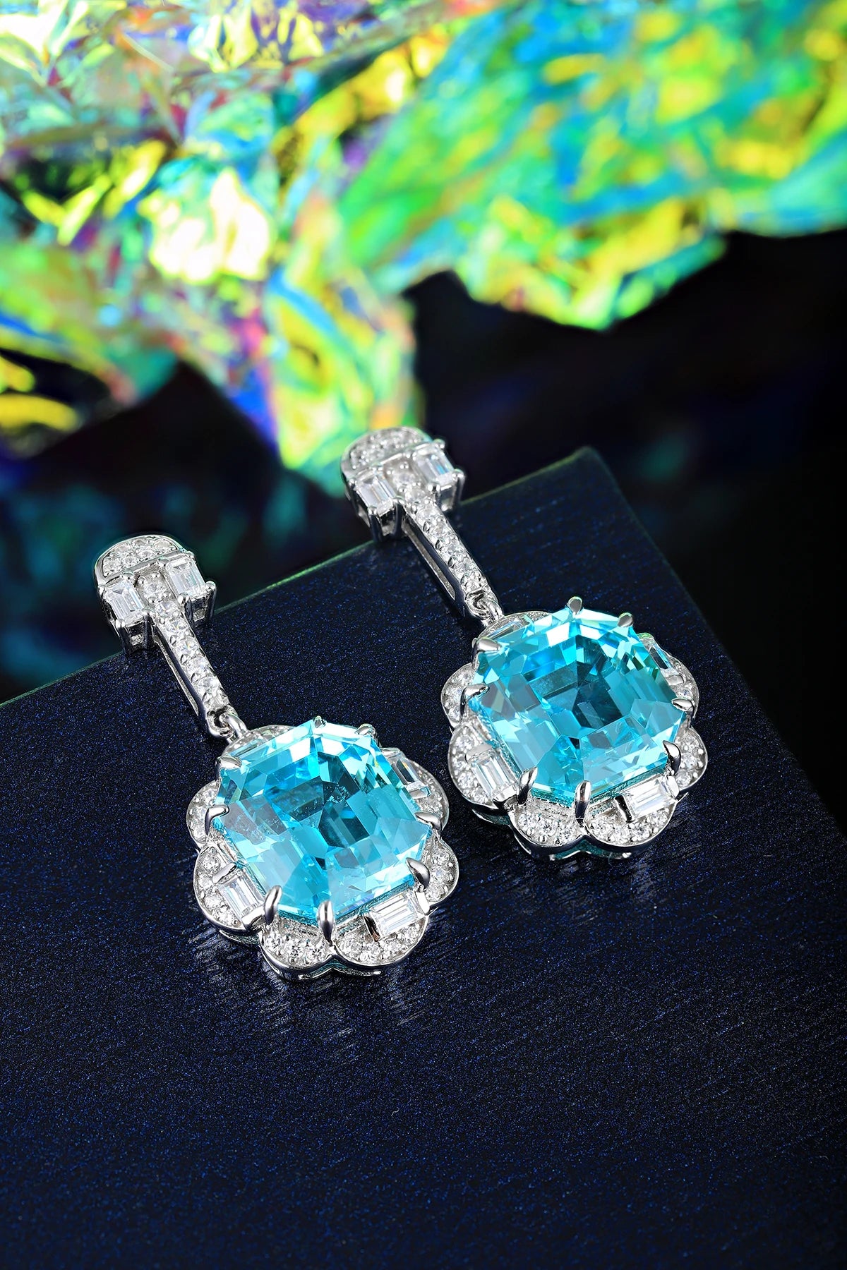 Gemfiori Zhanhao Jewelry Lab Grown Paraiba Drop Earrings S925 Fashion Design Suitable for Women Party Daily Wear Anniversary Gift