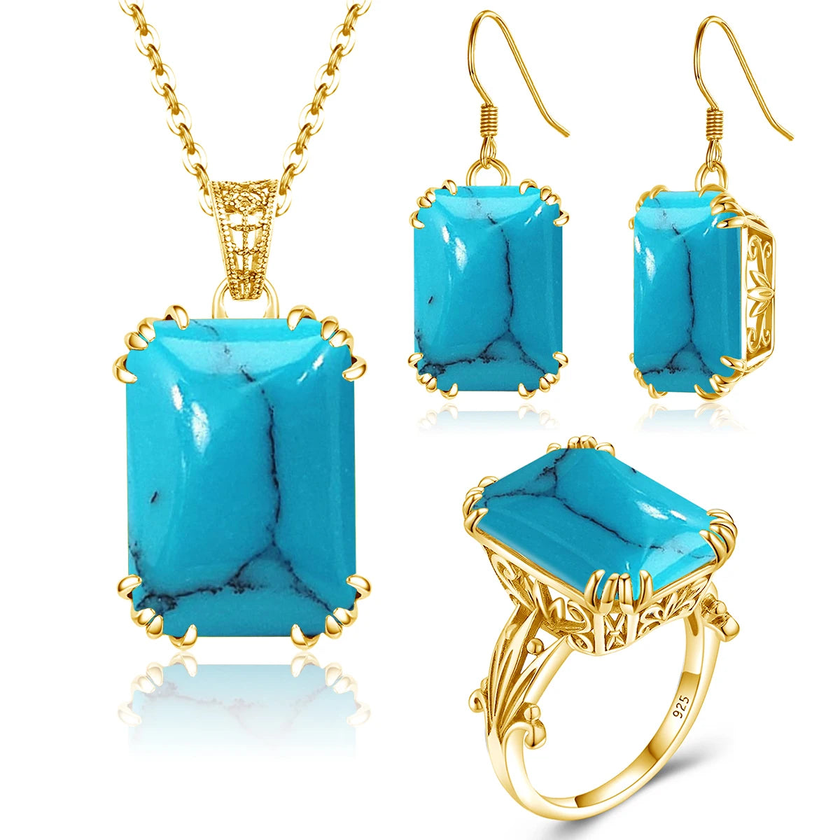 ArtistA New Women Gemstone Ring Earrings Pendientes Boho Wedding 925 Sterling Silver Amethyst Gold Jewelry Set