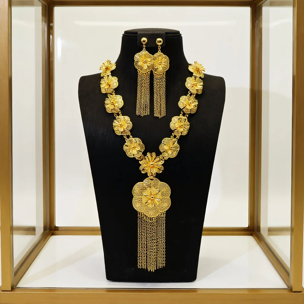 Middle East Gold-Plated Jewelry Suit 2 Sets Indian Bridal Wedding Necklace Earrings Gold Plated Non-Fading Wholesale