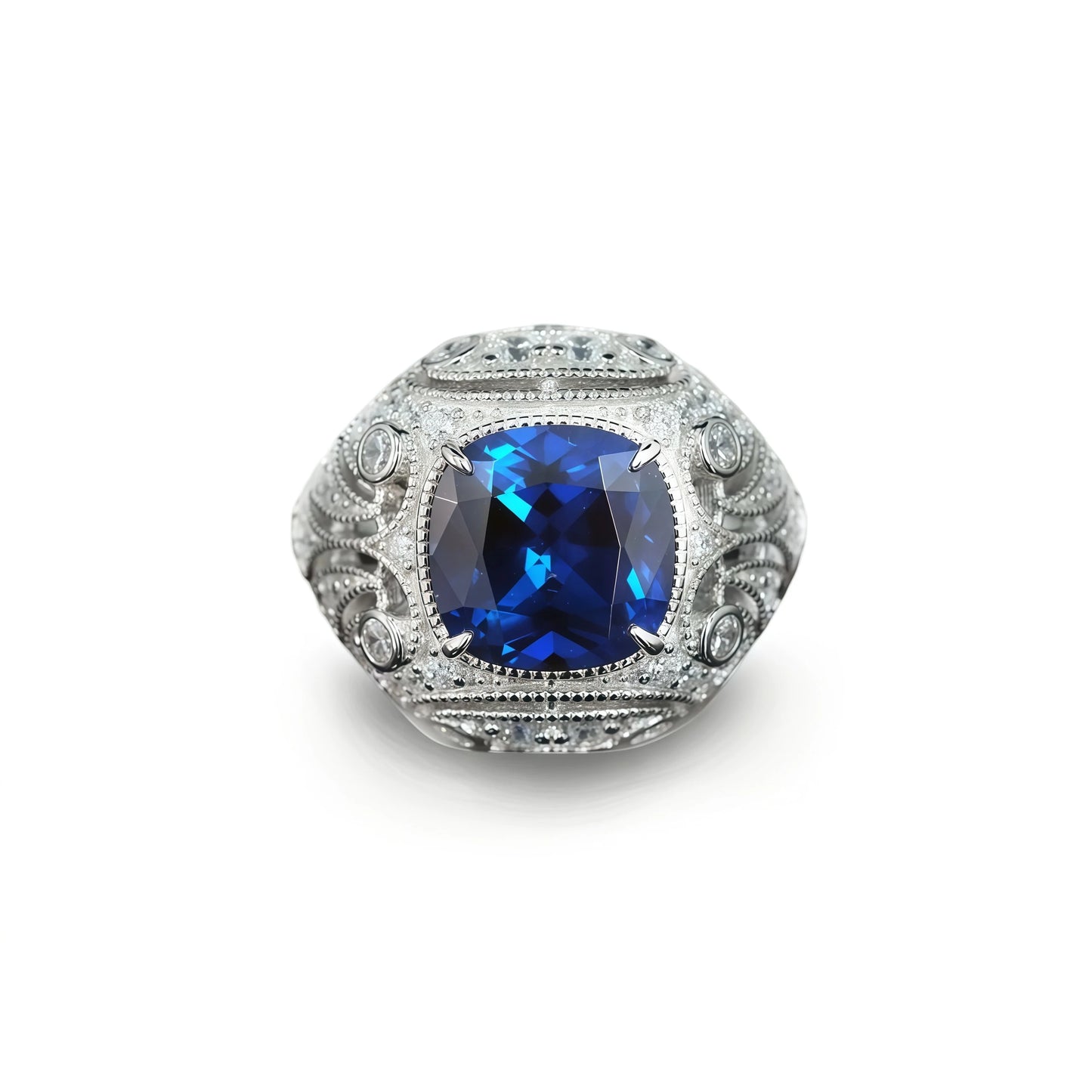 MUSHAN Women's Luxury Sterling Silver Wedding Bands Ring High Carbon Diamond Lab Grown Gemstones Blue Corundum Spinel for Party