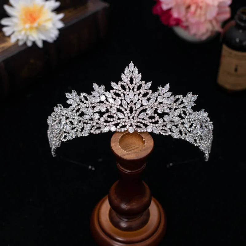 SLBRIDAL Luxury Sparkling Full Cubic Zircon Bridal Tiara Wedding Crown Pageant CZ Hair Accessories Women Girl Party Hair Jewelry