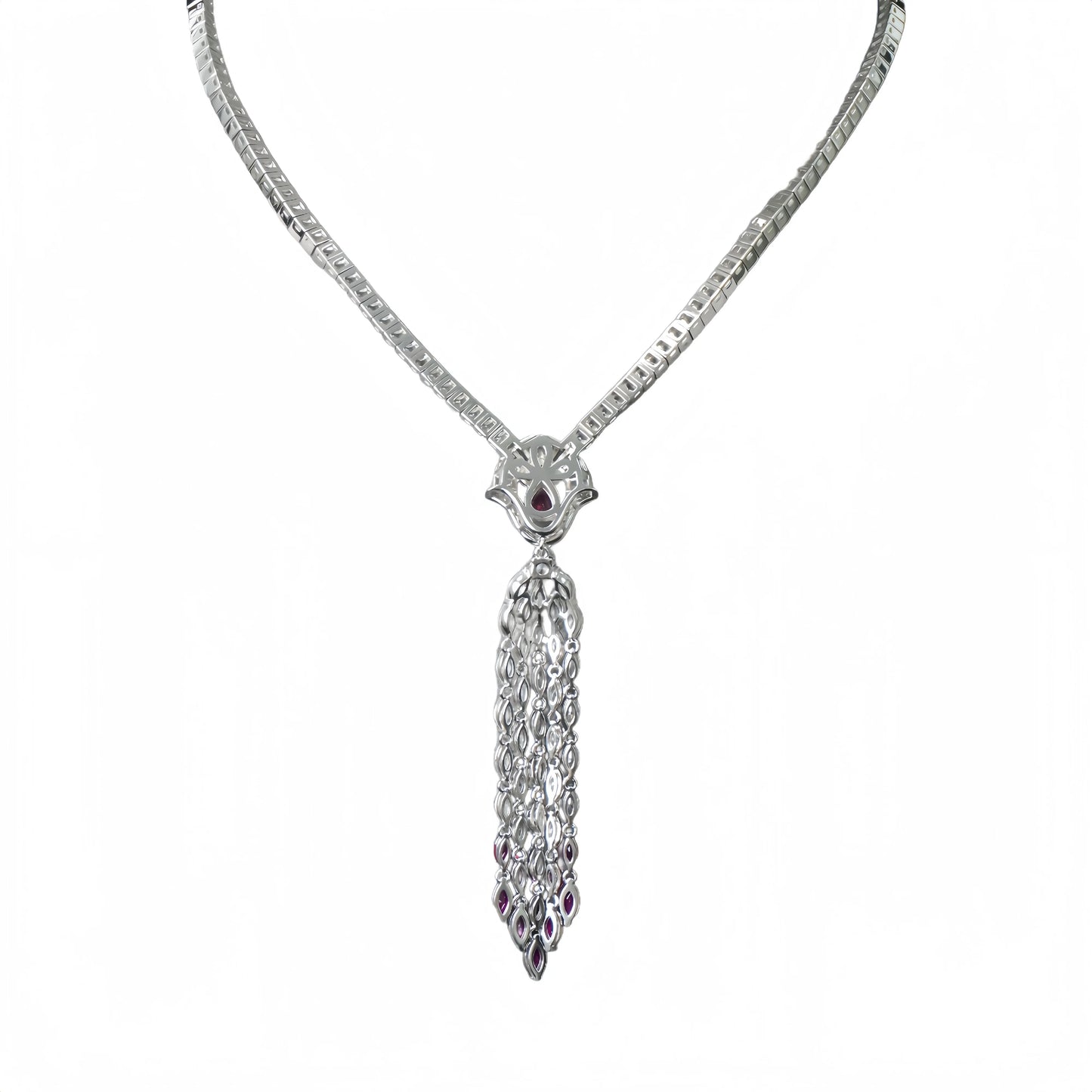 MUSHAN Luxury High Carbon Diamond Ruby Stone Tassel Pendant Necklace 925 Sterling Silver Women Engagement Wedding Party