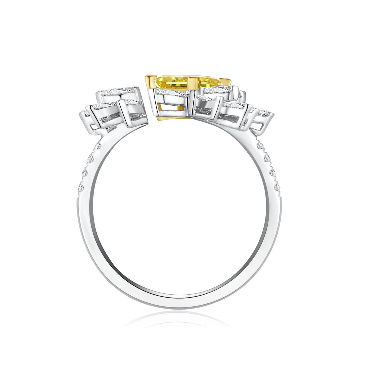ArtistA Abiding Bespoke Open Ring Yellow & White Moissanite 925 Sterling Silver Fancy Marquise & Radiant Cut Adjustable Ring for Ladies