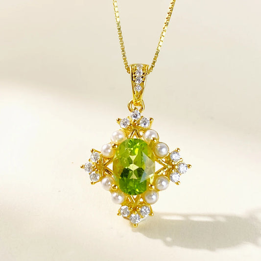 Gioiellieri Supplier for Natural Olivine Gemstone Gold Plated 925 Sterling Silver Luxury Pendant Necklace for Women