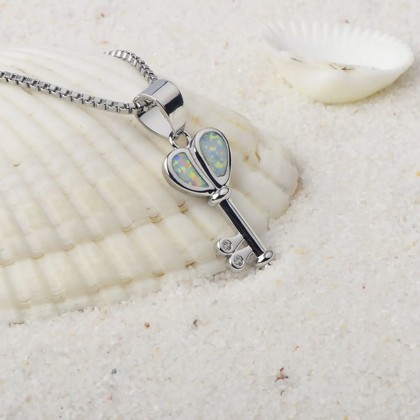 Aobao Christian Key Tree Silver Plated Copper Alloy Minimalist Geometric Opal Lab Created Lariat Necklace for Women Gift