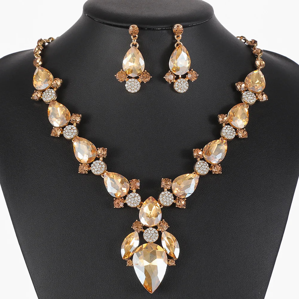 Crystal Cross-Mirror Geometric Necklace & Earrings Jewellery Set | 8 Colours Statement Fashion Set