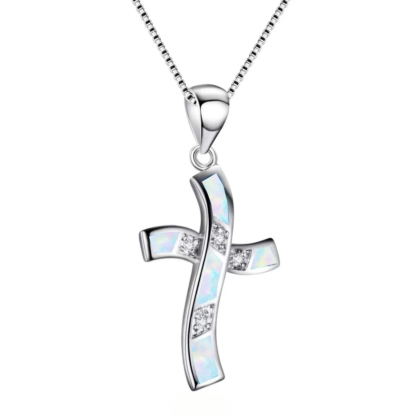 Ocean Theme Cross Necklace Aobao Opal Inlaid Starfish Detail Fashion Jewelry