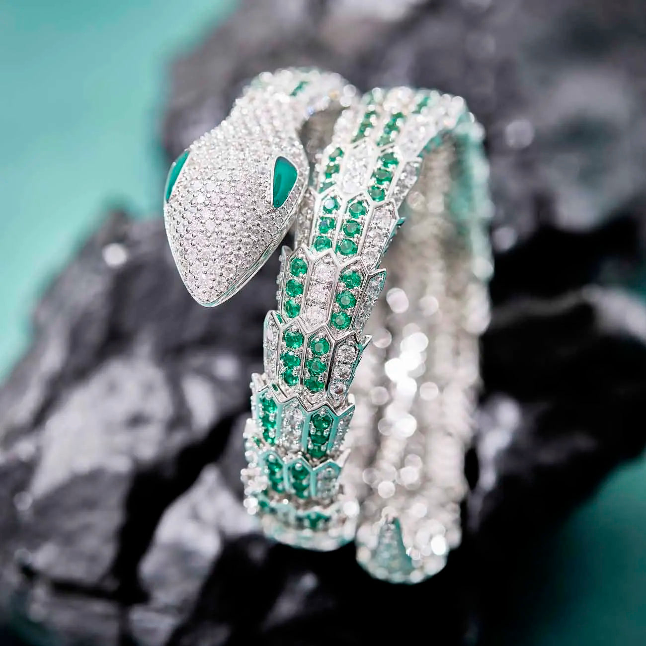 Luxury Brand Design Bridal Accessories Green CZ Diamond Full Paved Snake Necklace Bracelet Sets