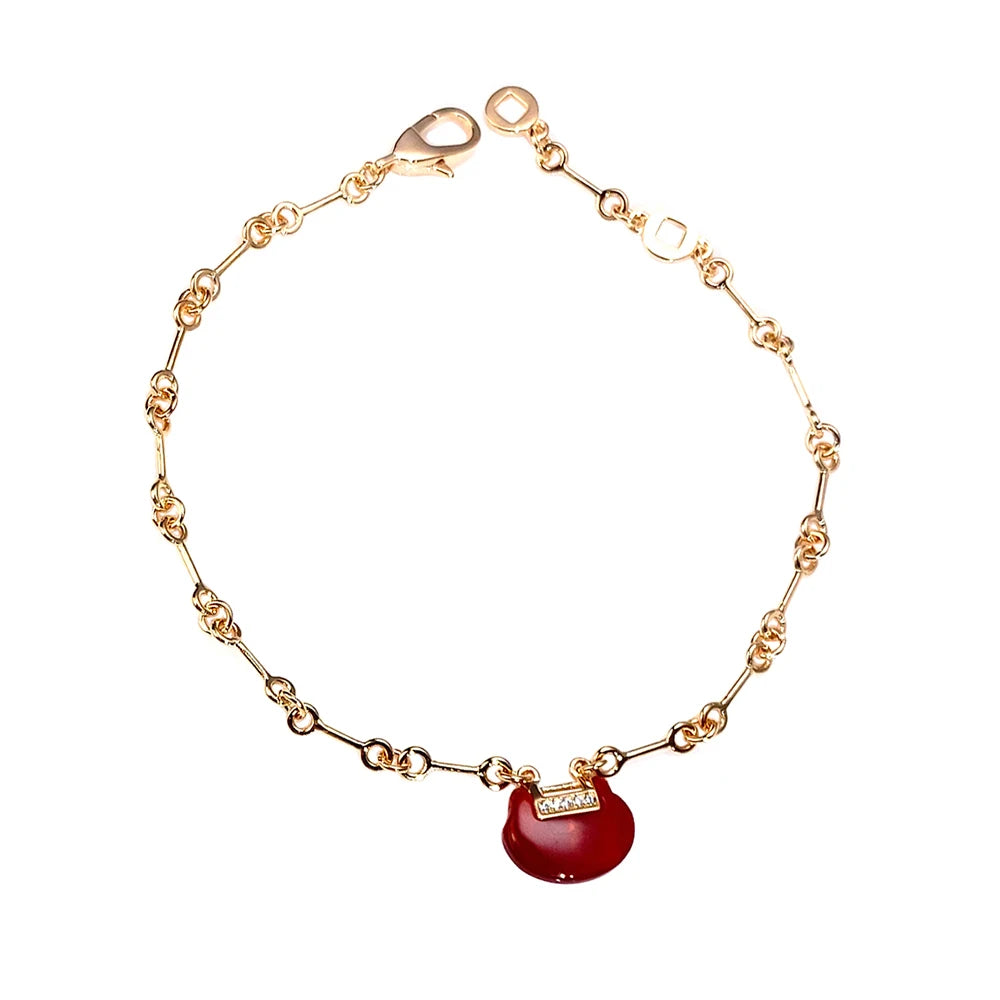 China Ruyi Lock Necklace Bracelet Women's Fashion Jewelry Retro Light Luxury Brass Material Red Agate Manufacturer Direct Sales