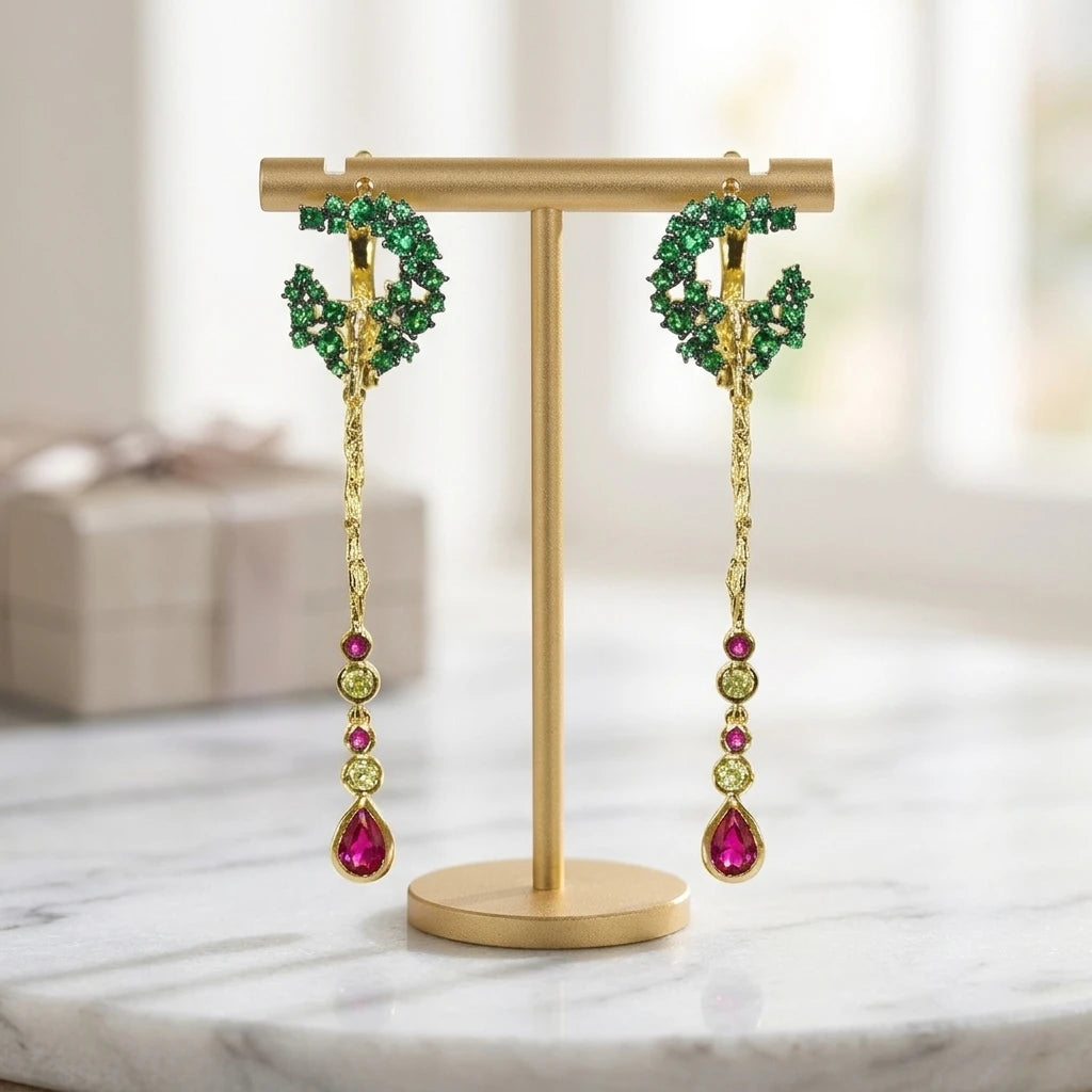 Women Classic 925 Sterling Silver Zircon Dangle Earrings with Gold Plating for Party and Gift Occasions