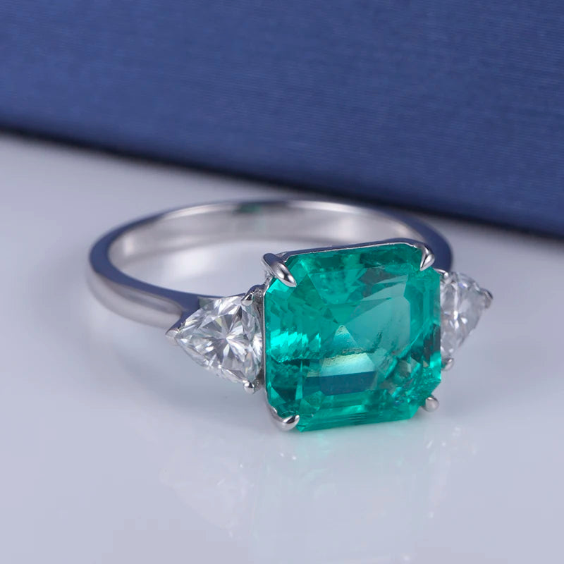 Gemfiori Messi Jewelry MSR-645 18K Gold Three Stone Engagement Ring 3CT Asscher Cut Lab Grown Emerald Ring