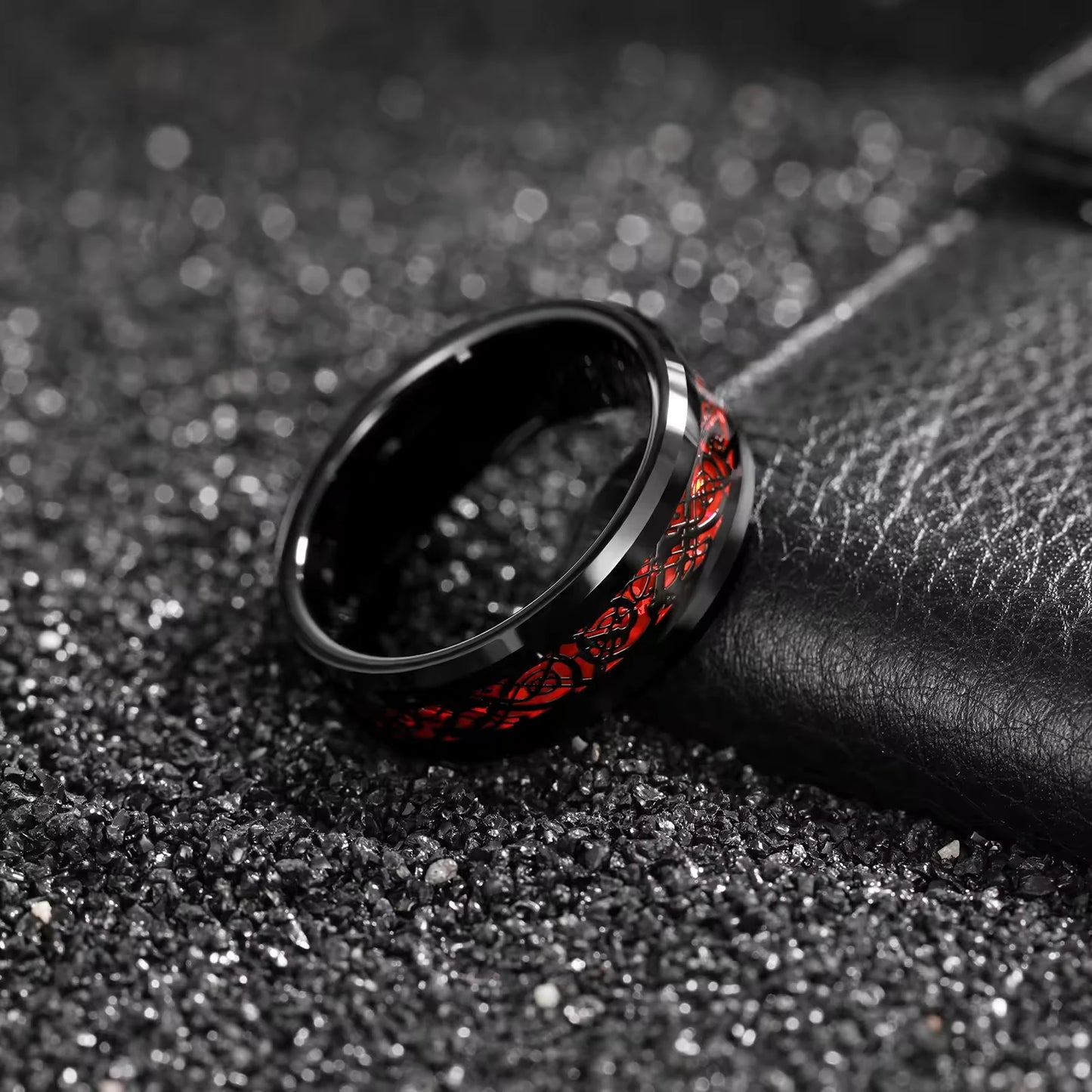 Tempusort Trendy 8mm Tungsten Red Wedding Ring for Men Dragon Tungsten Rings Green Fashion Jewelry Finger Rings Dropshipping
