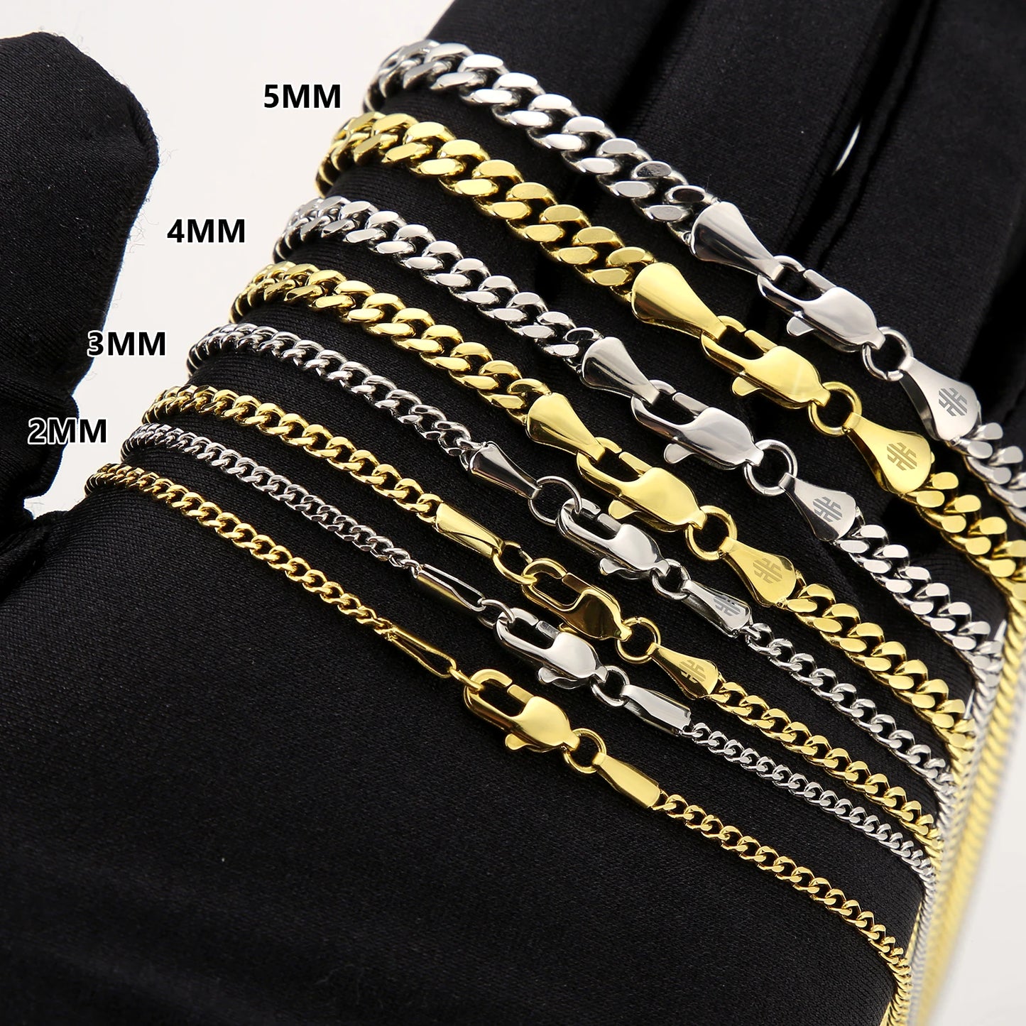 2MM 3MM 4MM Miami Cuban Stainless Steel Womens Jewelry 14K Real Gold Plated Lobster Clasp Cuban Curb Link Chain Men Necklace
