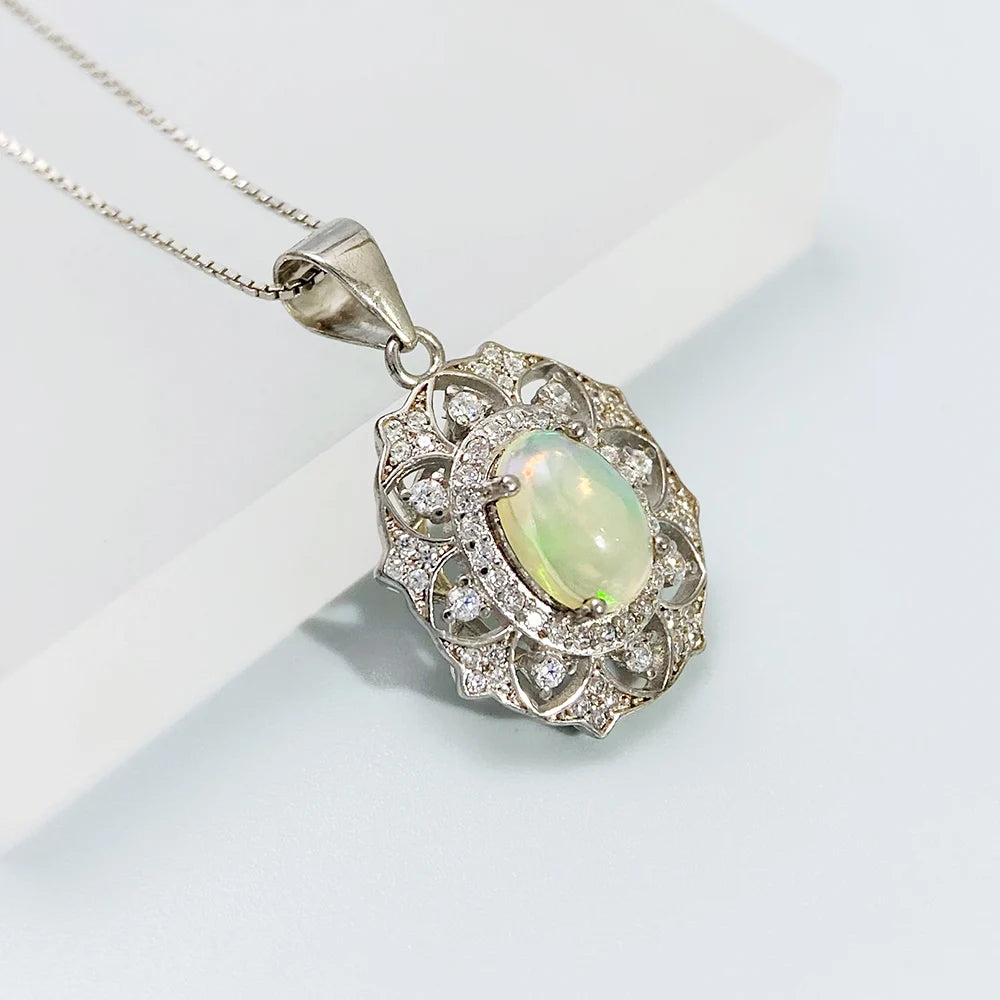 Gioiellieri Natural Opal Pendant S925 Sterling Silver Necklace for Women Fine Jewelry October Birthstone Anniversary Birthday Gift New