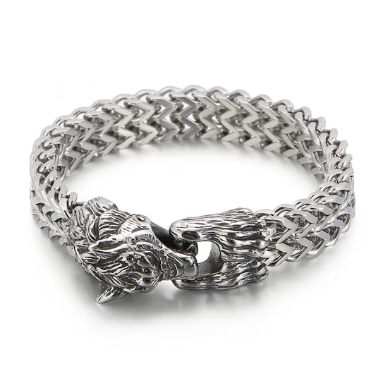 KALEN 22cm Punk Stainless Steel Bracelet Wolf Head Chain Men Bracelet
