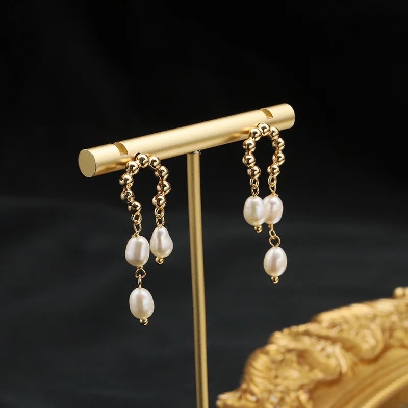Natural Freshwater White Pearls  Wholesale Fashion Jewelry Earrings Luxury 18k Gold Plating Hoop Earrings