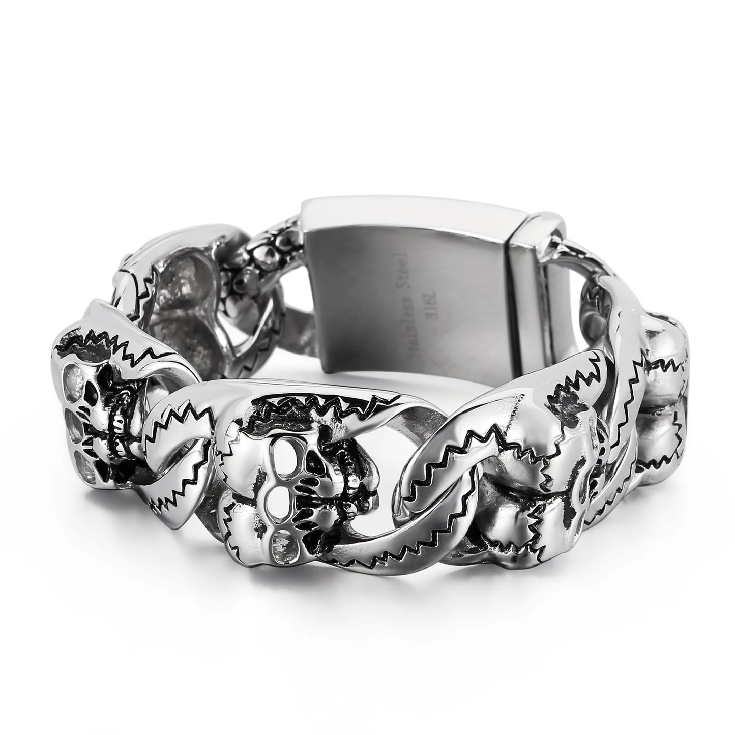 KALEN Skeleton Punk Stainless Steel Chunky Cuban Chain Link Bracelet for Men
