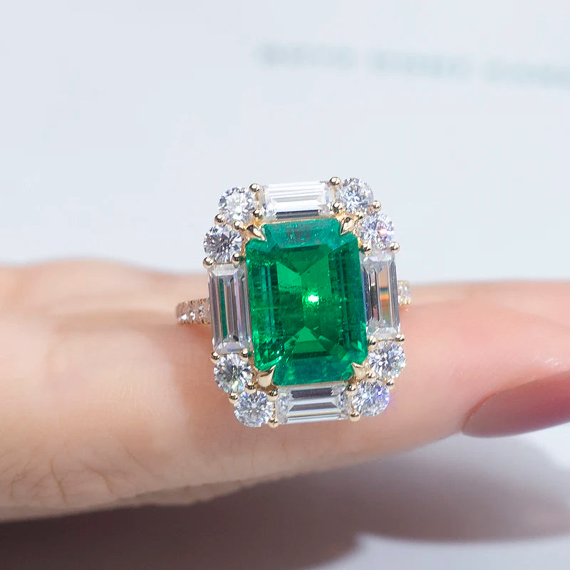 Messi Customized Jewelry MSR-1282 18K Lab Created Emerald Ring Lab Diamond Jewelry