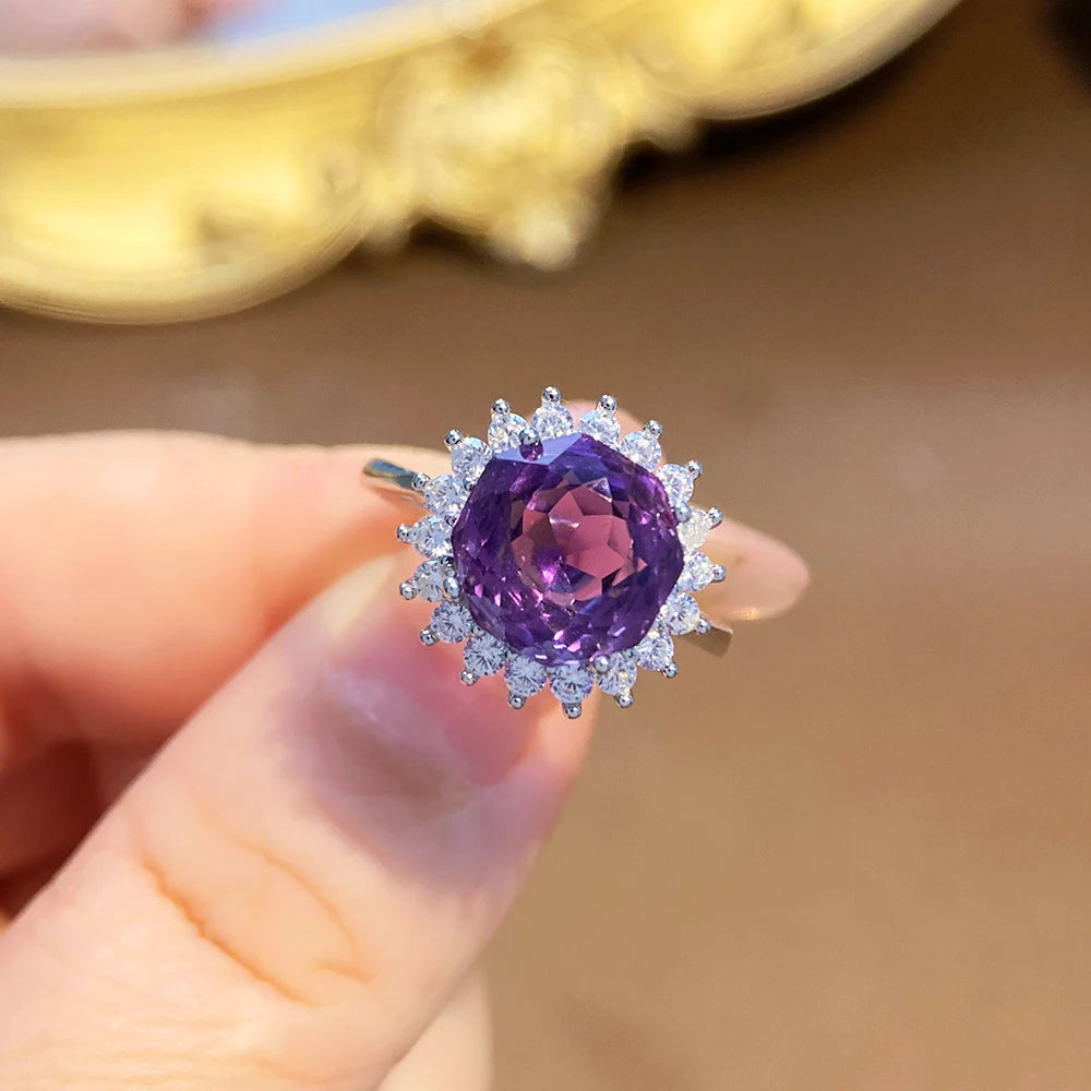 Gioiellieri Natural Amethyst Ring with 925 Sterling Silver for Women February Birthstone Purple Gemstone Fine Jewelry Wedding Anniversary