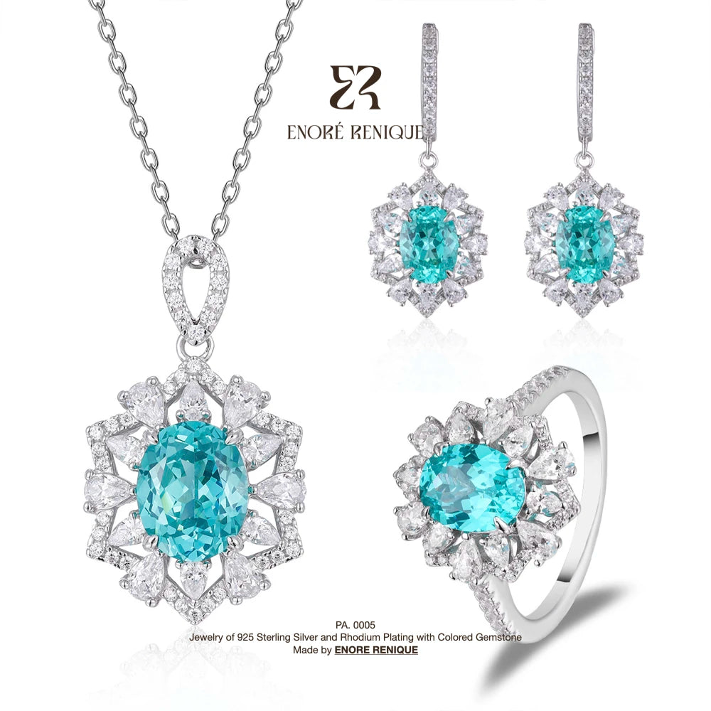 Lab Grown Paraiba Cluster Statement Jewelry Parure Rhodium Plated 925 Sterling Silver Gemstone Jewelry Set for Ball Accessories