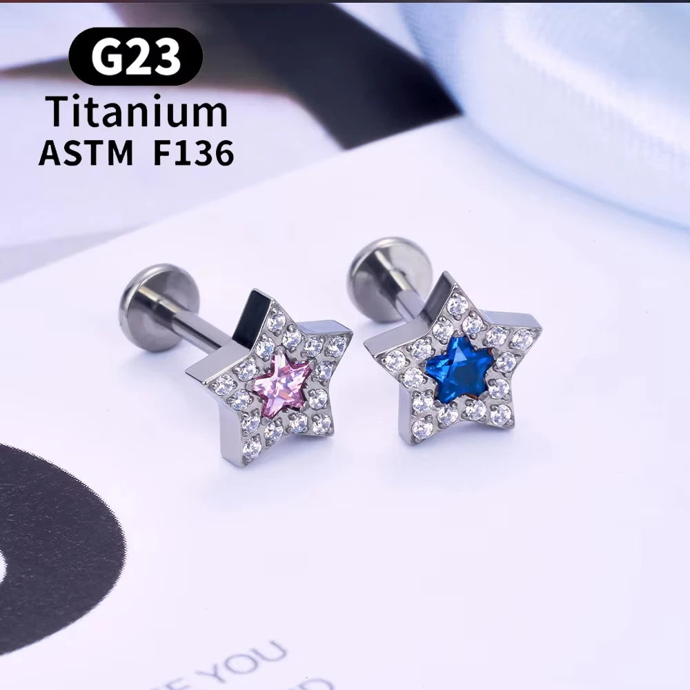 G23 Titanium Triangle Heart Fox Tragus Cartilage Helix Daith Piercing Stud Earrings for Women 16G CZ Ear Stud Pierc Body Jewelry