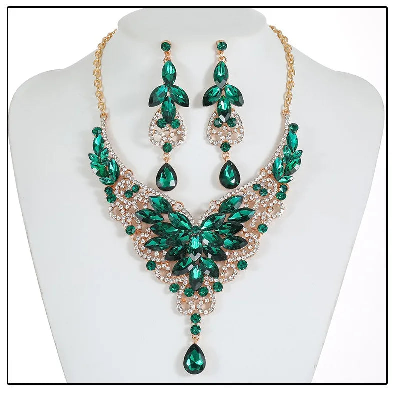Crystal Stacked Butterfly Necklace & Earrings Jewellery Set | 10 Colours Geometric Glam Fashion Set
