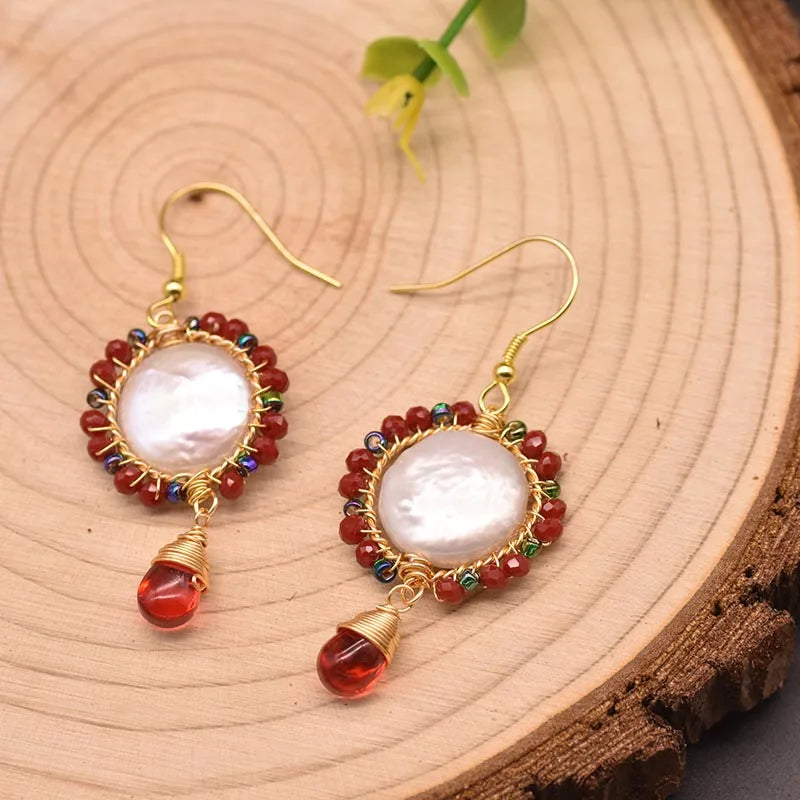 New Yiwu Jewelry Wholesale Natural Baroque Pearl for Women Flower Drop Earrings 18K Gold Plated Fashion Designer Jewelry