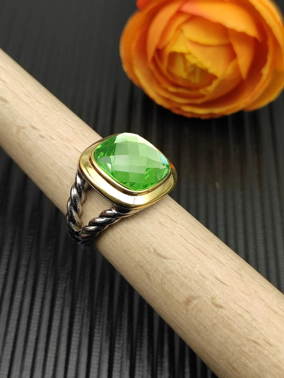 DY High-Quality Silver-Plated 14mm Square Diamond-Set Ring, Gold-Plated Colored Gemstone-Set Ring, Wholesale Jewelry