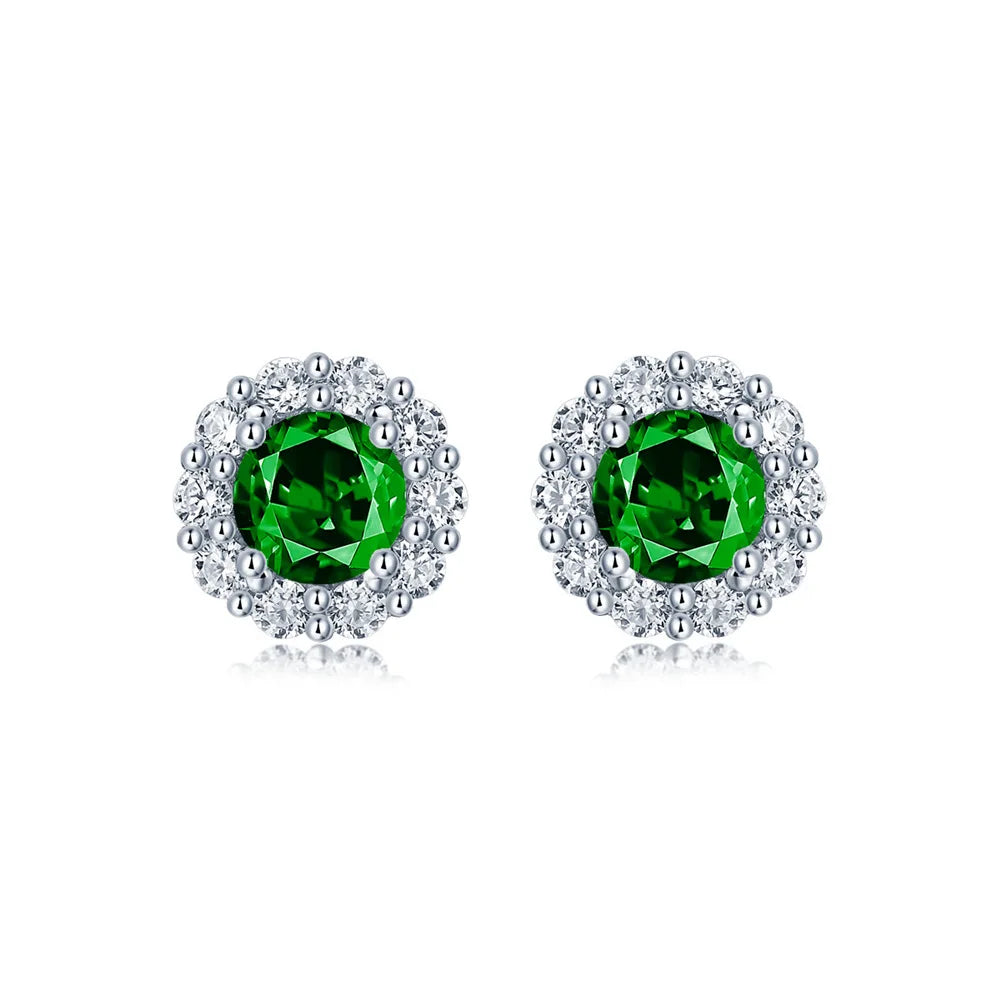 MUSHAN Jewelry Factory 925 Sterling Silver Earrings Round Synthetic Gemstones Ruby Emerald S925 CZ Zirconium Stud Earrings