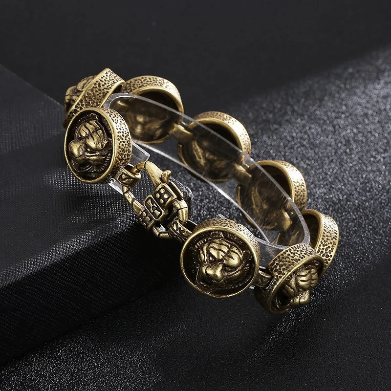 REBEL 225mm Punk Brass Stainless Steel Round Link Bracelets With Tiger Patterns
