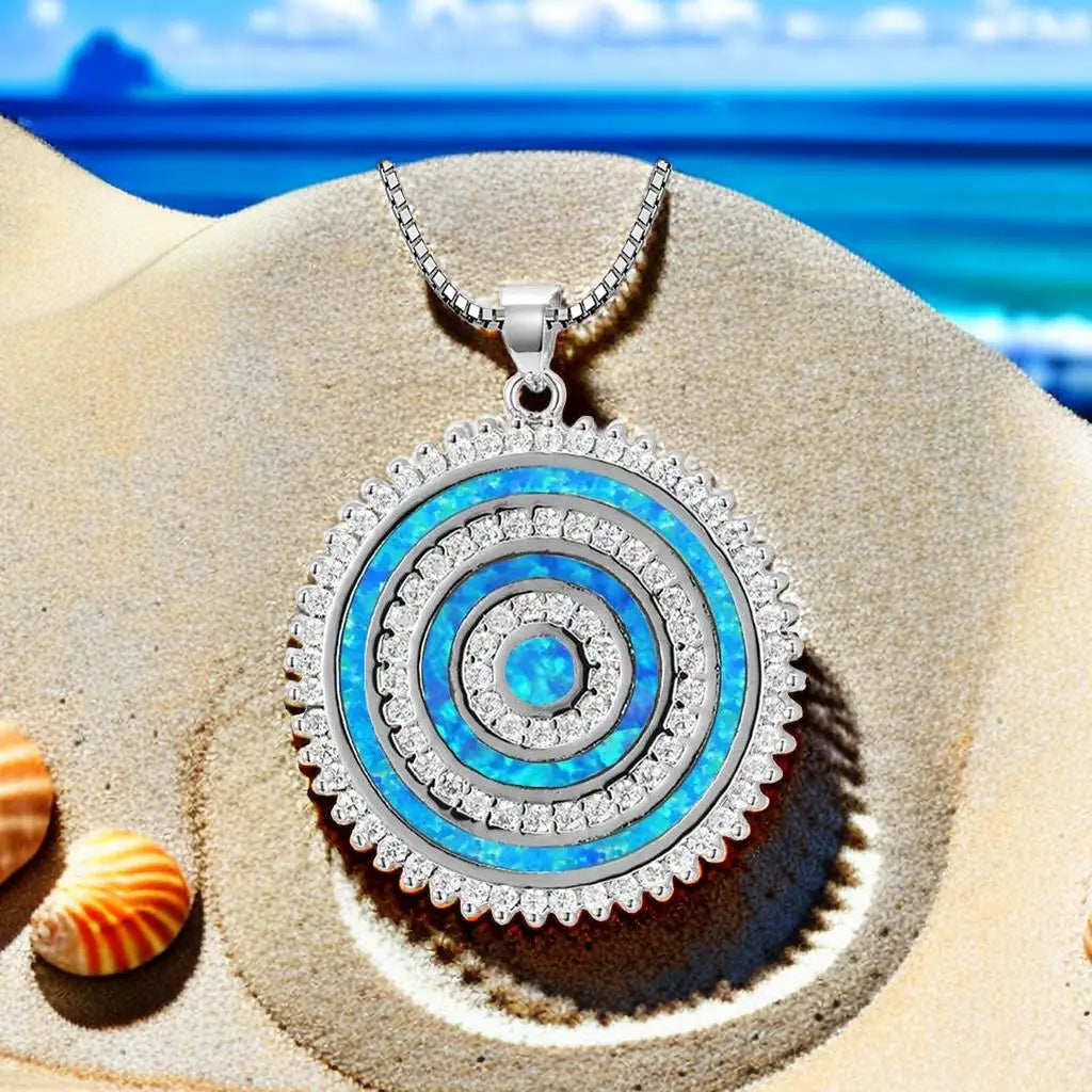 Fashion Silver Plated Copper Alloy  Round Opal Pave Setting Pendant Necklace for Women's Party Jewelry Aobao