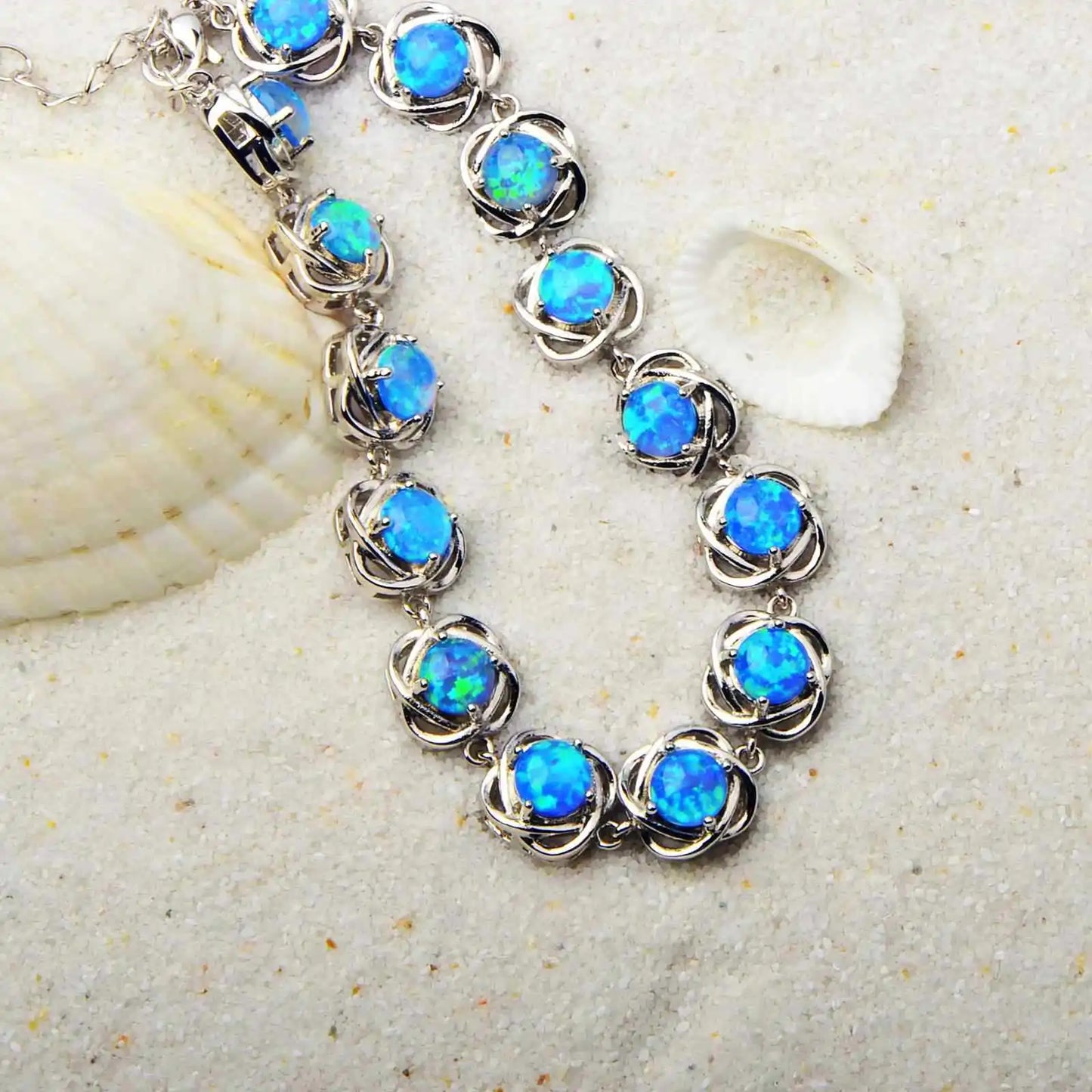 Trendy Brass Beaded Opal Inlaid Christian Bracelet Hawaiian Style Egg & Flower Design Silver Plated Fashion Accessories Bulk