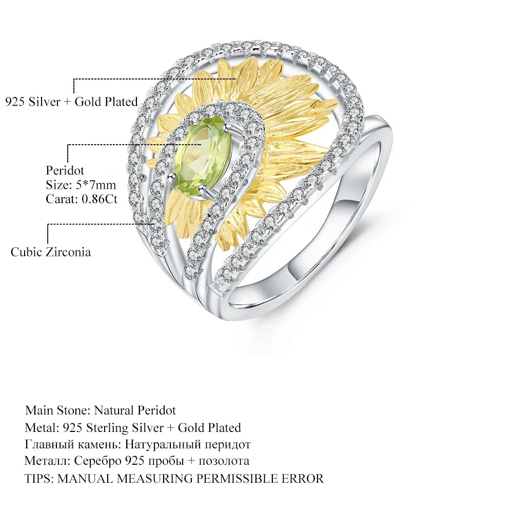 ArtistA Abiding Custom Green Natural Gemstone Ring Collection 925 Silver Natural Peridot Rings with Regular Open 2 Tone Design
