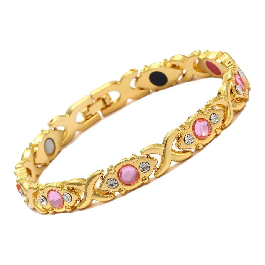Euro-American Cross-border Hot-selling Magnetic Bracelet Stylish Luxury Lucky Clover Design Kevlar Natural Stone Single-Row