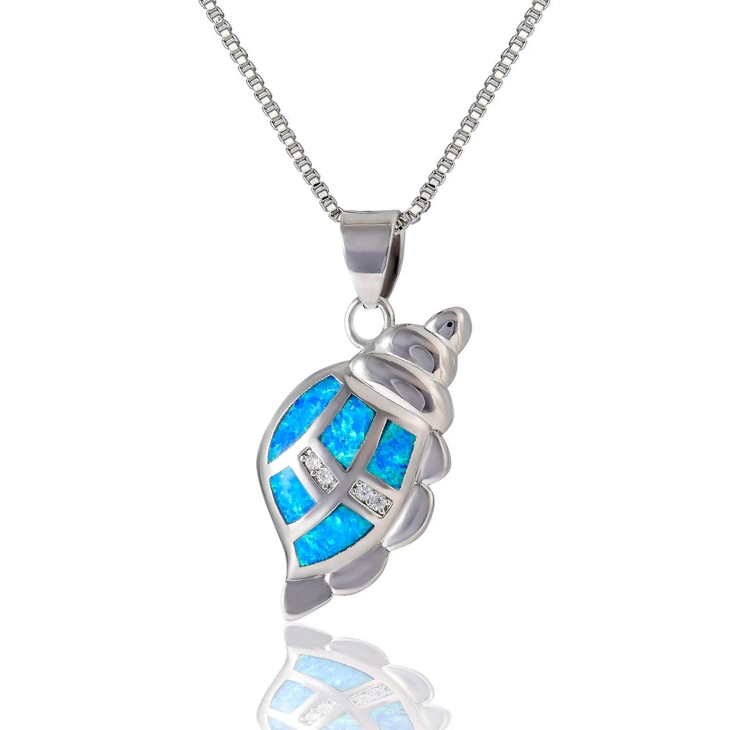 Aobao Opal Conch Pendant Necklace Silver Plated Copper Alloy Box Chain Women's Fashion Jewelry Gift