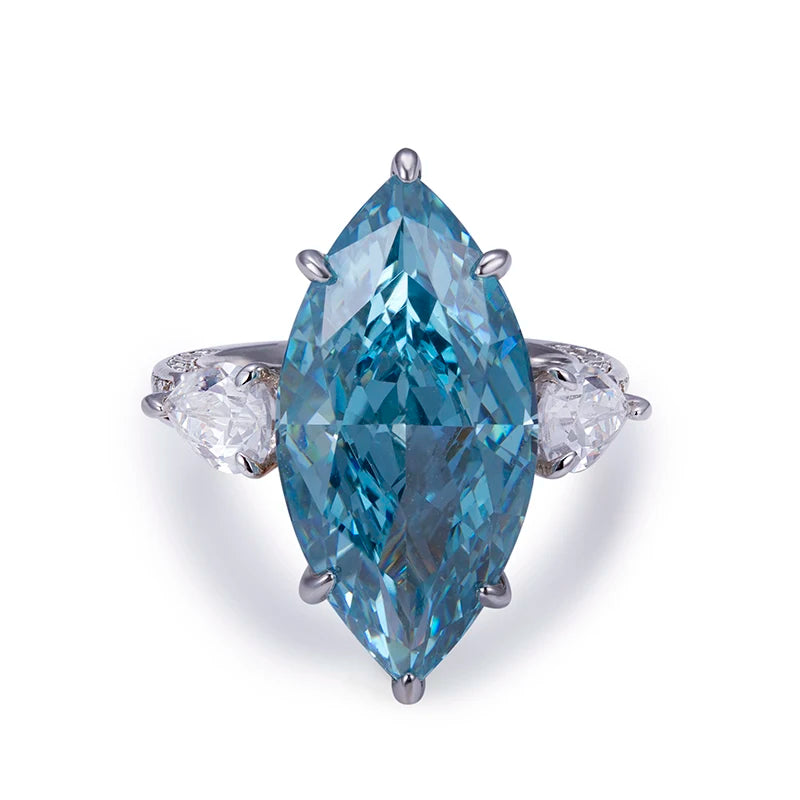 Messi Jewelry MSR-949 Silver Gold/Rose/White Big Carat Cubic Zirconia Diamond Ring Blue Marquise High Carbon Diamond Ring