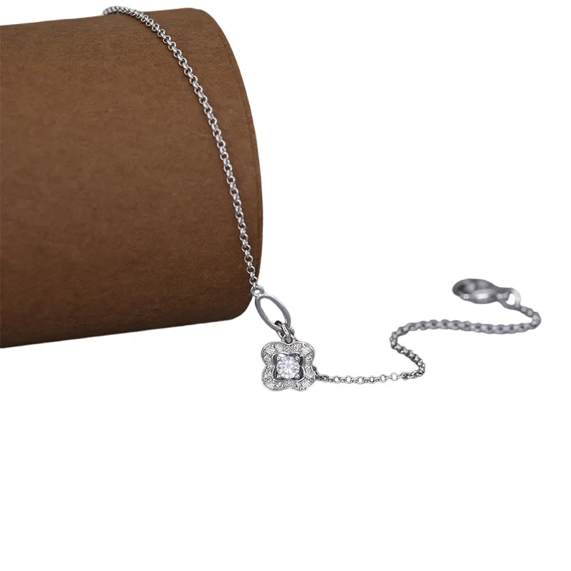 MuShan Jewelry Factory New Women's Silver Camellia Bracelet Pure Silver Gold-plated Four-flower Small Pendant  Set with Diamonds