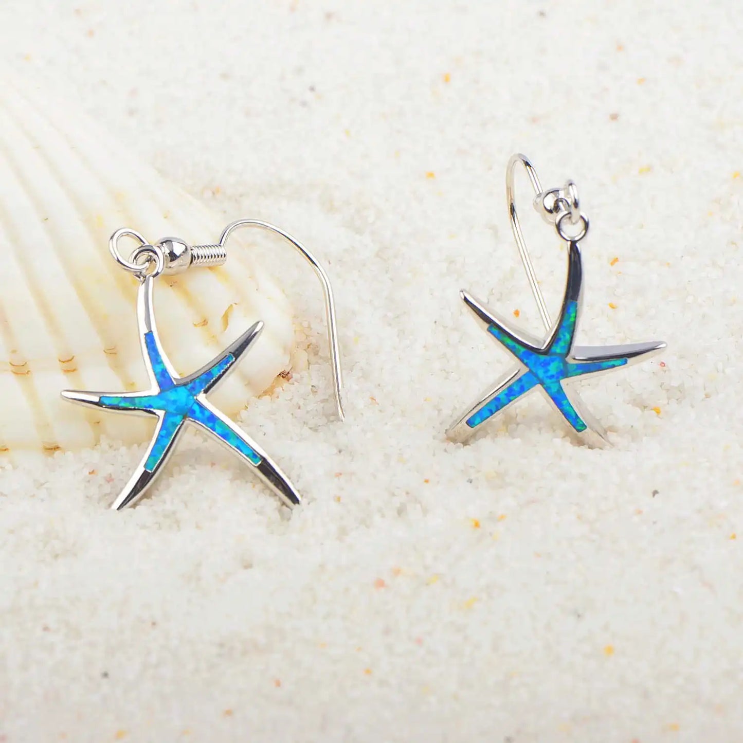 Elegant Blue Starfish Earrings  Inlaid Opal Hawaiian Ocean Premium Minimalist Jewelry