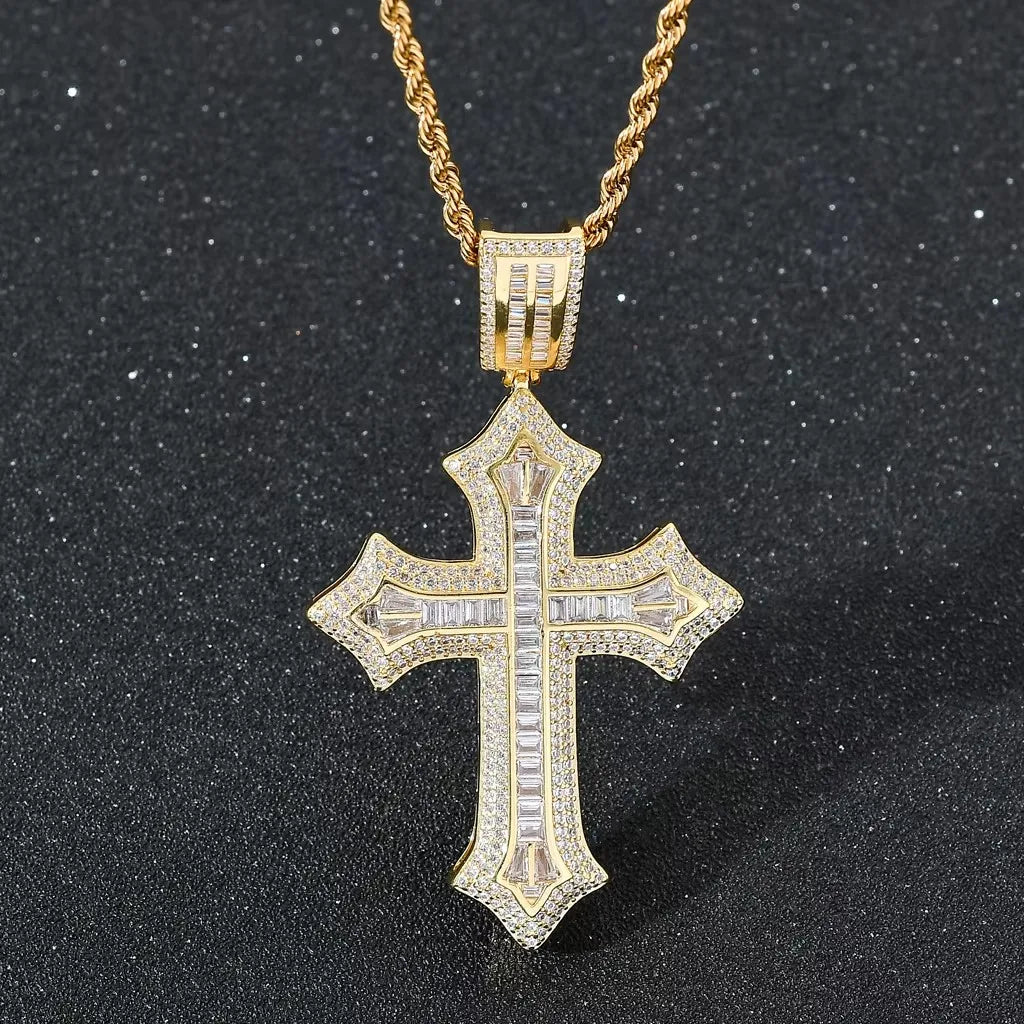 REBEL RQ Hip Hop Jewelry for Men Snake Cross 14K Gold Iced Out Cross Coral Snake Gemstone Shiny Iced Out Cross Pendant