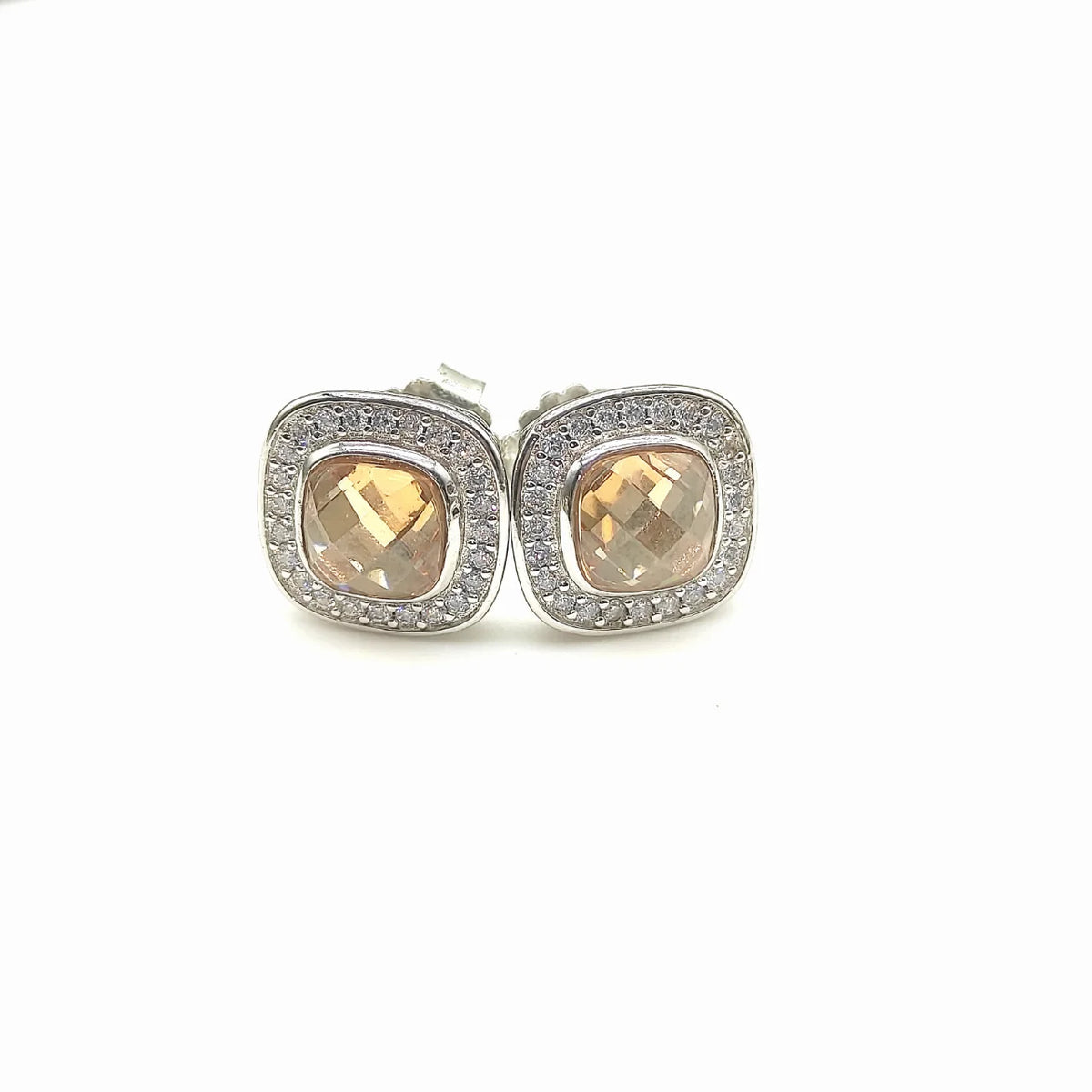 Gemfiori FASHIONISTA DY High-Quality Silver-Plated 7mm Square Diamond Stud Earrings. Gold-Plated 7mm Colored Gemstone Stud Earrings. Jewelry