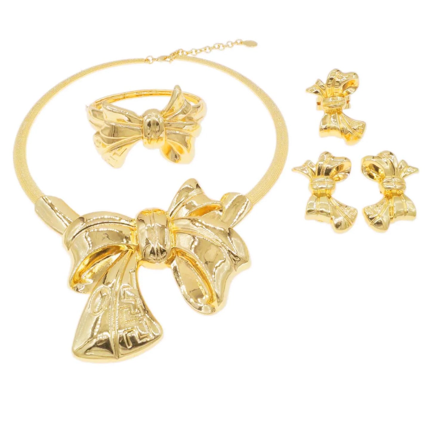 Zhuerrui High Quality Gold Jewelry Sets Fashionable Silver Big Bow Shape Jewelry Set Latest Women's Costume Accessories H00739