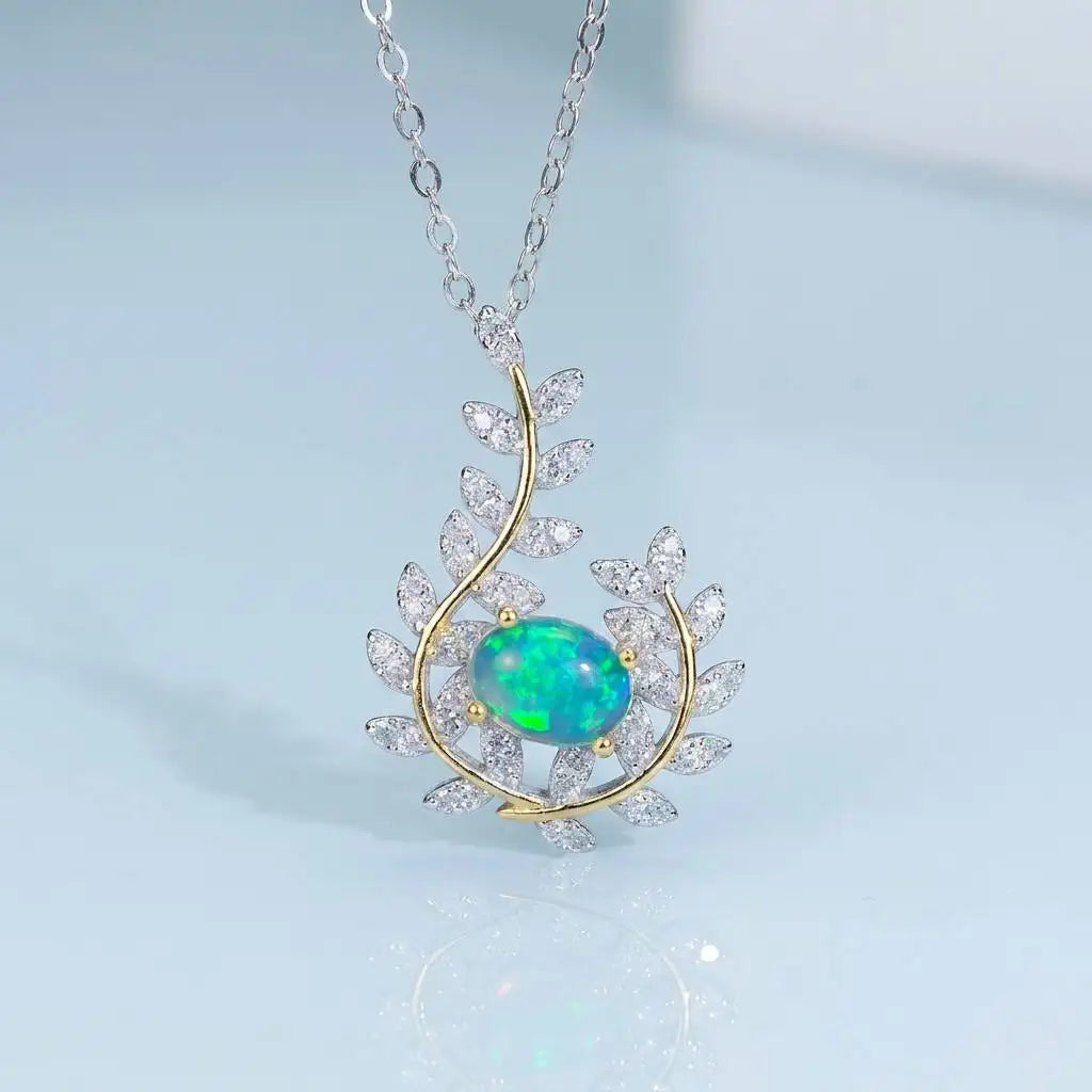 Gioiellieri Natural Opal Pendant with S925 Sterling Silver Oval Cut Genuine Gemstone Necklace for Women Elegant Anniversary Jewelry Gift