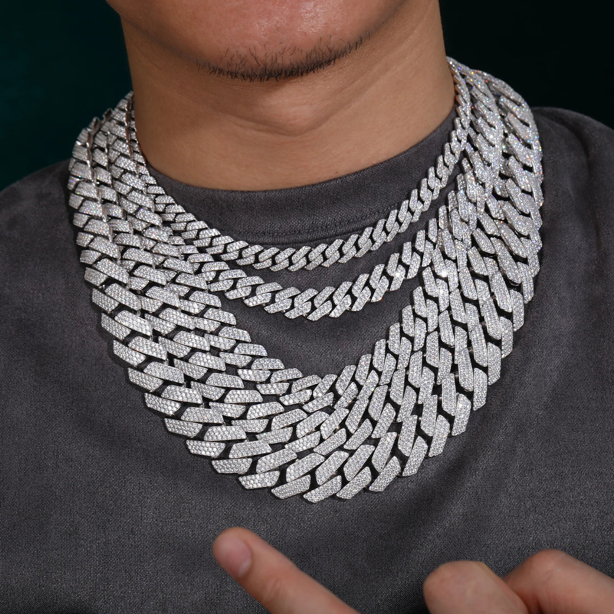 Wholesale Hip Hop Jewelry Fashion 8mm-22mm Gold Plated Brass Prong CZ Diamond Iced Out Cuban Link Chain Necklace for Men Women
