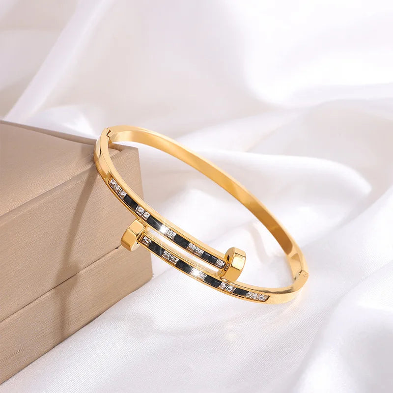 REBEL Stainless Inoxydable Stainless Steel 18K Gold Plated Roman Women Fashion Jewelry Bracelets Bangles