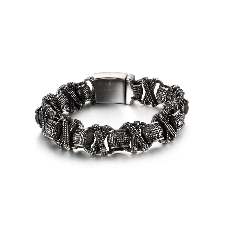 VIKING Mens Vintage Raven Charm Bracelet – Oxidized Black Stainless Steel