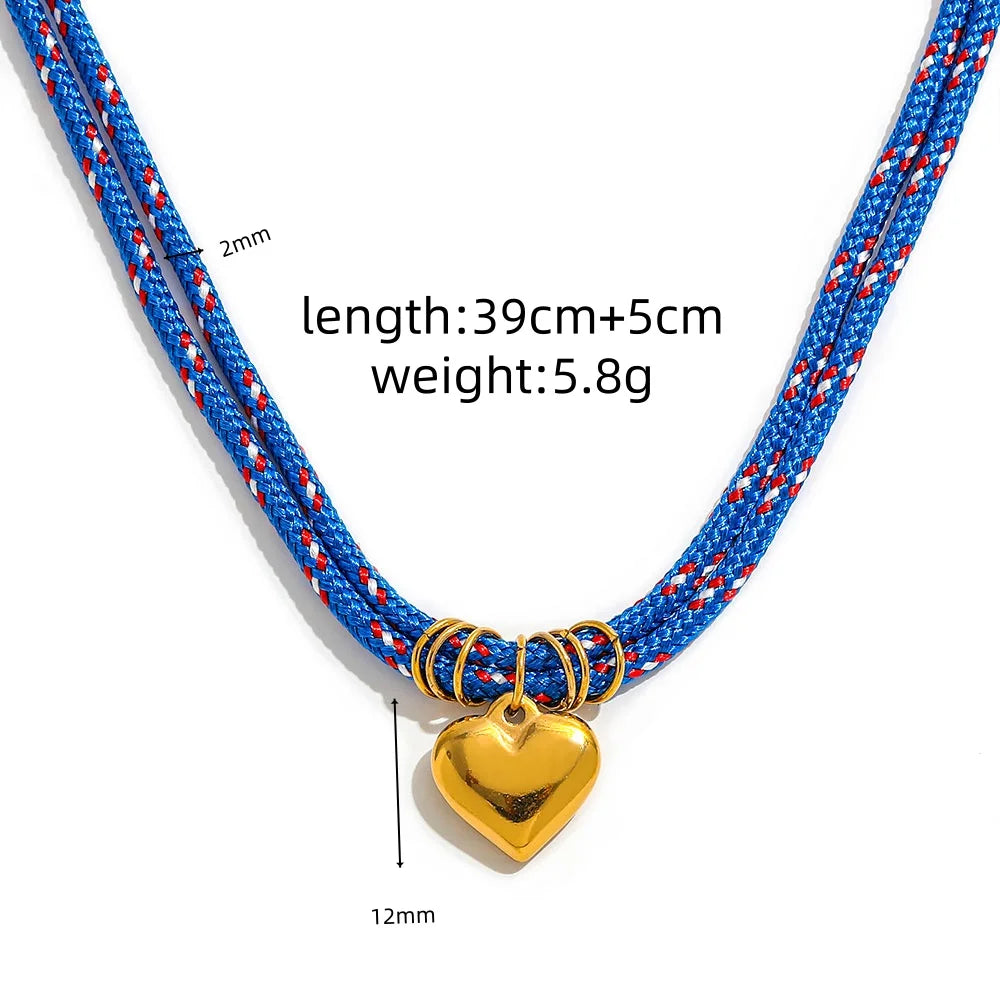 Joolim PVD Plated Wholesale Waterproof Summer Fashion Love Heart Pendant Nautical Rope Chain Necklace Stainless Steel Jewelry