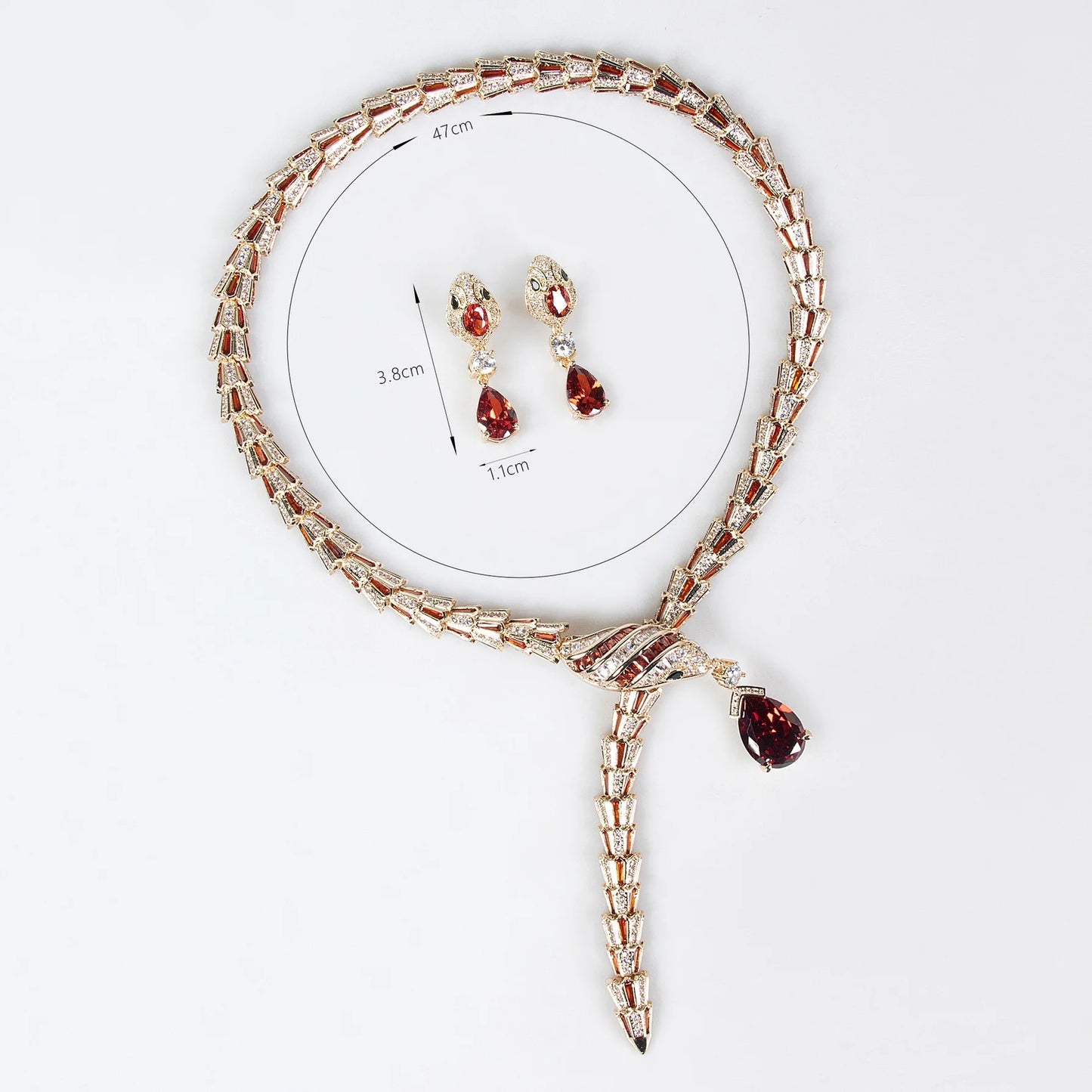 Snake Design Luxury Brand Jewelry Sets Elegant Gold Plated Red Green Snake Necklace Earring Sets