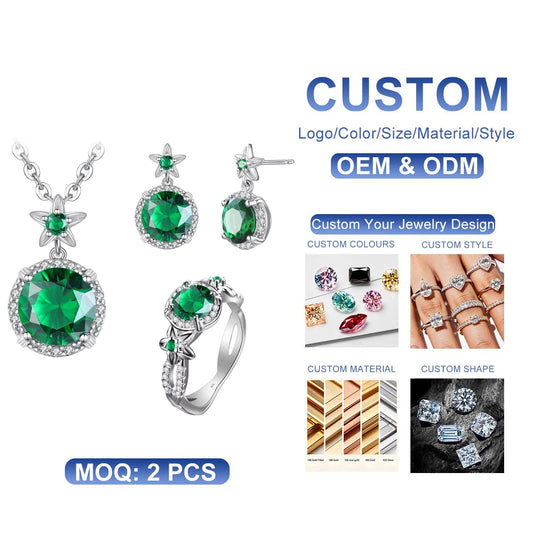 Szjinao Vintage Jewelry Manufacturer Women's Boho Flower Earrings and Pendant Set 925 Sterling Silver Emerald Engagement Style
