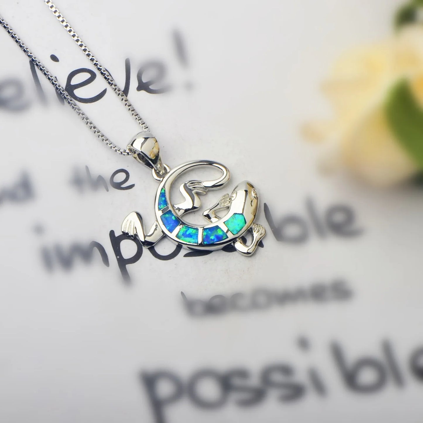 TikTok INS Wind Hawaii Beach Explosion Opal Gecko  Necklace Cute Style Children's Wholesale Inlaid Charms